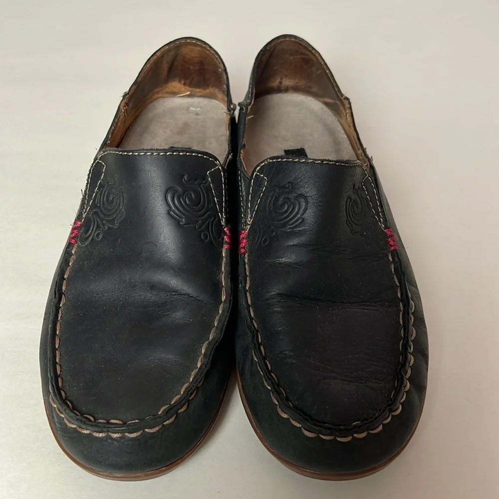 Olukai Nohea Nubuck Leather Slip On Loafer Black Size 6 - Picture 9 of 11